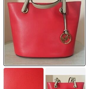Michael Kors Red Tote with Cream Handles